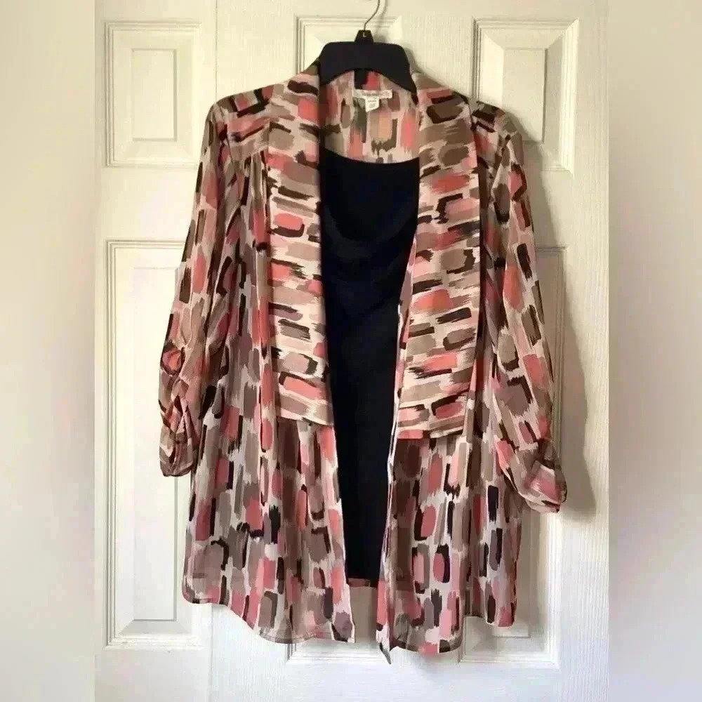 Dressbarn multi colored Open Sheer Cadigan attached with black top Size 14/16